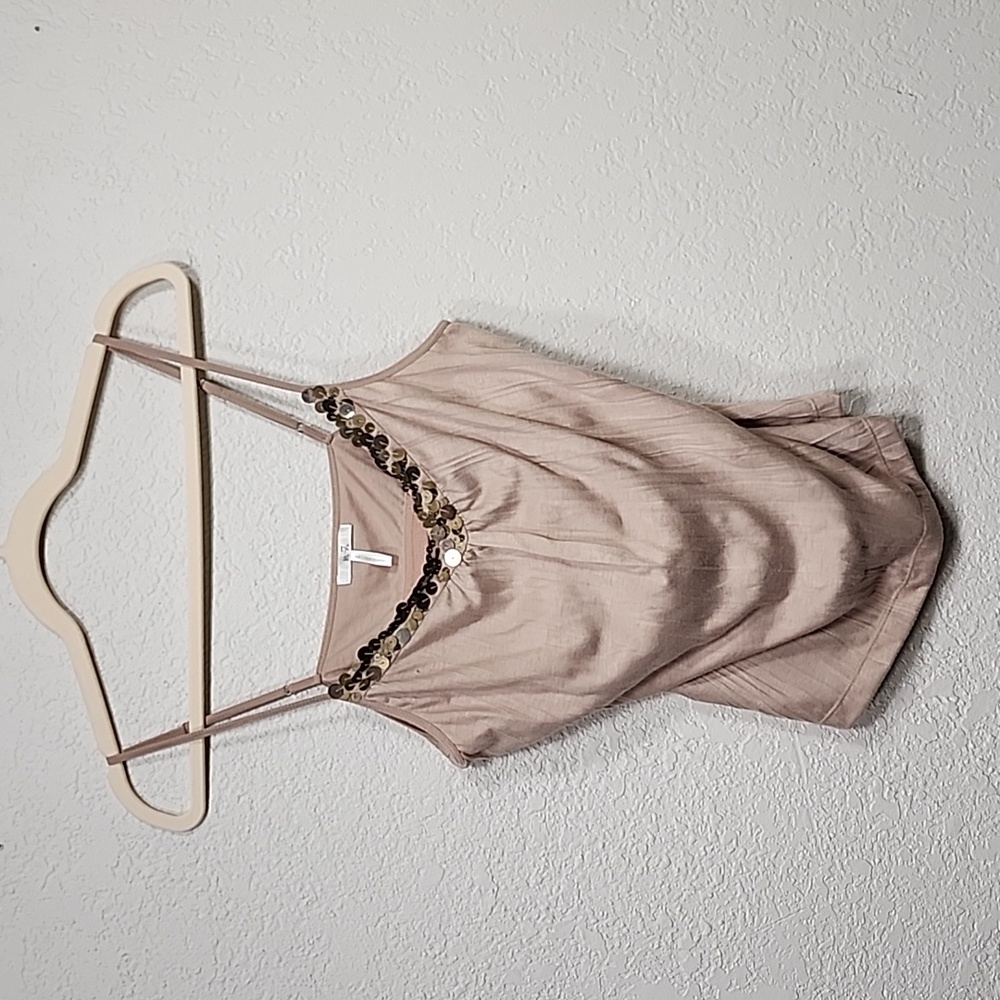 Metro 7 Light Brown Metal Sequins Pleated Tank Top Sz. L